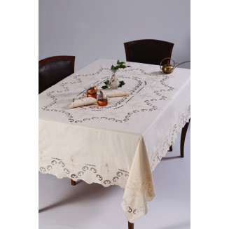 Χειροποίητο Τραπεζομάντηλο Με 8 Πετσέτες 170x170 Silk Fashion 1285 Μπέζ