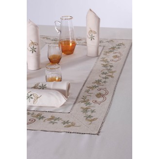 Χειροποίητο Τραπεζομάντηλο Με 8 Πετσέτες 170x170 Silk Fashion 309 Μπέζ