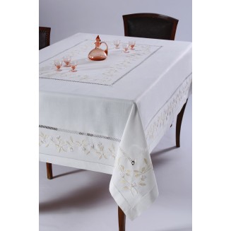 Χειροποίητο Τραπεζομάντηλο Με 8 Πετσέτες 170x170 Silk Fashion 8302 Λευκό