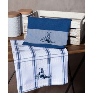 Σετ 2 Τεμ. Ποτηρόπανα 50x70 Silk Fashion Φάρος Μπλέ