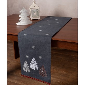 Χριστουγεννιάτικη Τραβέρσα Nw349 (35Cm X 175Cm) Ανθρακί Silk Fashion