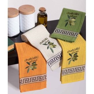 Σετ 12 Τεμ. Ποτηρόπανα 45x65 Silk Fashion Καρπός Ελιάς Chalkidiki