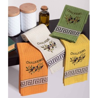 Σετ 12 Τεμ. Ποτηρόπανα 45x65 Silk Fashion Κλαδί Ελιάς Χρωματιστό Chalkidiki