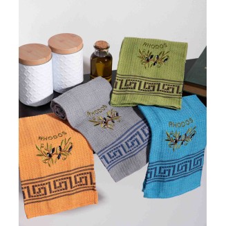 Σετ 12 Τεμ. Ποτηρόπανα 45x65 Silk Fashion Κλαδί Ελιάς Χρωματιστό Rhodes