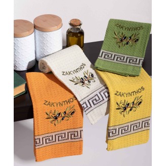 Σετ 12 Τεμ. Ποτηρόπανα 45x65 Silk Fashion Κλαδί Ελιάς Χρωματιστό Ζακυντηος