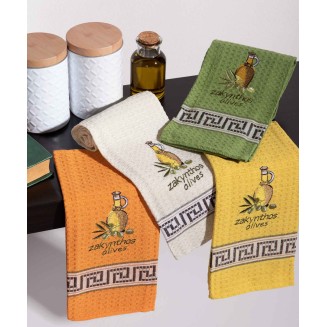 Σετ 12 Τεμ. Ποτηρόπανα 45x65 Silk Fashion Μπουκάλι Λάδι Zakynthos