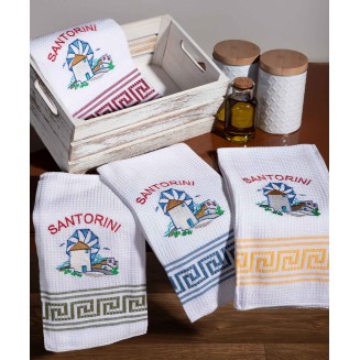 Σετ 12 Τεμ. Ποτηρόπανα 50x70 Silk Fashion Ανεμόμυλος Santorini