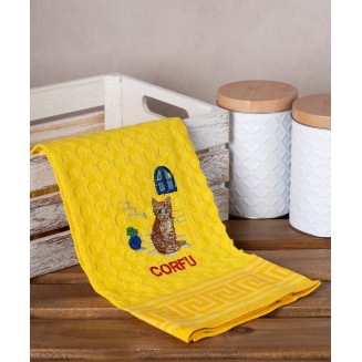 Σετ 12 Τεμ. Ποτηρόπανα Γκοφρέ 50x70 Silk Fashion Κίτρινο Γάτα Corfu