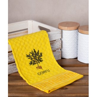 Σετ 12 Τεμ. Ποτηρόπανα Γκοφρέ 50x70 Silk Fashion Κίτρινο Γλάστρα Corfu