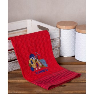 Σετ 12 Τεμ. Ποτηρόπανα Γκοφρέ 50x70 Silk Fashion Κόκκινο Εκκλησία Corfu