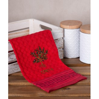 Σετ 12 Τεμ. Ποτηρόπανα Γκοφρέ 50x70 Silk Fashion Κόκκινο Γλάστρα Creta