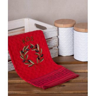 Σετ 12 Τεμ. Ποτηρόπανα Γκοφρέ 50x70 Silk Fashion Κόκκινο Στεφάνι Kos