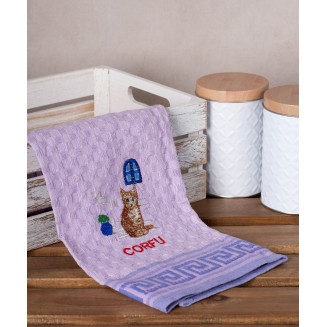 Σετ 12 Τεμ. Ποτηρόπανα Γκοφρέ 50x70 Silk Fashion Λιλά Γάτα Corfu