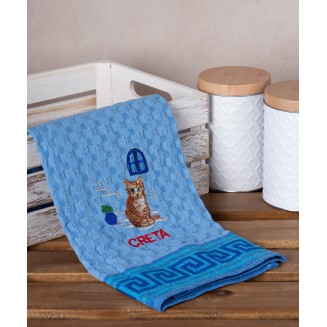 Σετ 12 Τεμ. Ποτηρόπανα Γκοφρέ 50x70 Silk Fashion Μπλέ Γάτα Creta