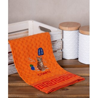 Σετ 12 Τεμ. Ποτηρόπανα Γκοφρέ 50x70 Silk Fashion Πορτοκαλί Γάτα Corfu