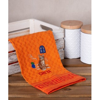 Σετ 12 Τεμ. Ποτηρόπανα Γκοφρέ 50x70 Silk Fashion Πορτοκαλί Γάτα Creta