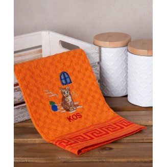 Σετ 12 Τεμ. Ποτηρόπανα Γκοφρέ 50x70 Silk Fashion Πορτοκαλί Γάτα Kos