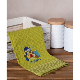 Σετ 12 Τεμ. Ποτηρόπανα Γκοφρέ 50x70 Silk Fashion Πράσινο Εκκλησία Corfu