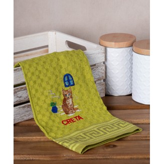 Σετ 12 Τεμ. Ποτηρόπανα Γκοφρέ 50x70 Silk Fashion Πράσινο Γάτα Creta