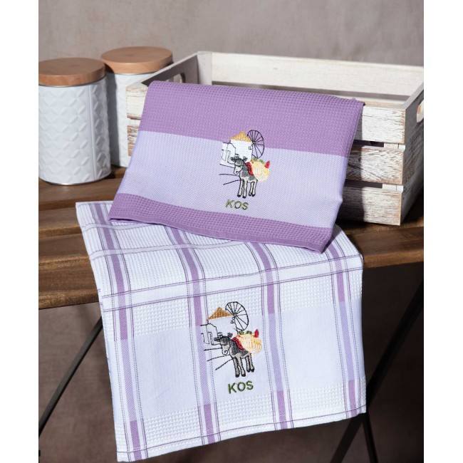 Σετ 2 τεμαχίων ποτηρόπανα (50cm x 70cm) ανεμόμυλος λιλά KOS