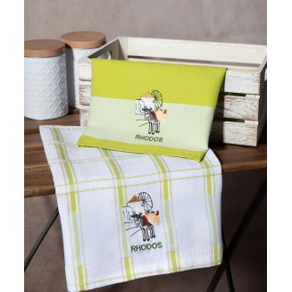 Σετ 2 Τεμ. Ποτηρόπανα 50x70 Silk Fashion Ανεμόμυλος Πράσινο Rhodes