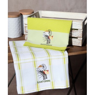 Σετ 2 Τεμ. Ποτηρόπανα 50x70 Silk Fashion Ανεμόμυλος Πράσινο Santorini