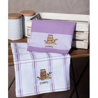 Σετ 2 Τεμ. Ποτηρόπανα 50x70 Silk Fashion Βάζο Λιλά Corfu