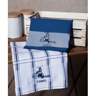 Σετ 2 Τεμ. Ποτηρόπανα 50x70 Silk Fashion Μπλέ Φάρος Corfu