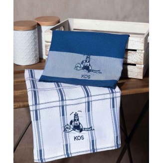 Σετ 2 Τεμ. Ποτηρόπανα 50x70 Silk Fashion Μπλέ Φάρος Kos