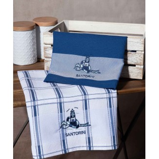 Σετ 2 Τεμ. Ποτηρόπανα 50x70 Silk Fashion Μπλέ Φάρος Santorini