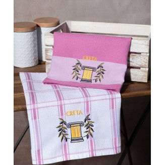 Σετ 2 Τεμ. Ποτηρόπανα 50x70 Silk Fashion Ρόζ Κίονας Creta