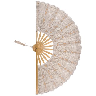 Χειροποίητη βεντάλια (27cm) μπέζ Silk Fashion