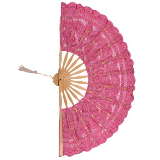 Χειροποίητη βεντάλια (27cm) ρόζ Silk Fashion
