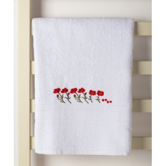 Δωδεκάδα Πετσέτες Χεριών 30x50 Silk Fashion  Λευκό Με Κόκκινο Λουλούδι