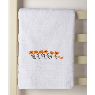 Δωδεκάδα Πετσέτες Χεριών 30x50 Silk Fashion  Λευκό Με Πορτοκαλί Λουλούδι