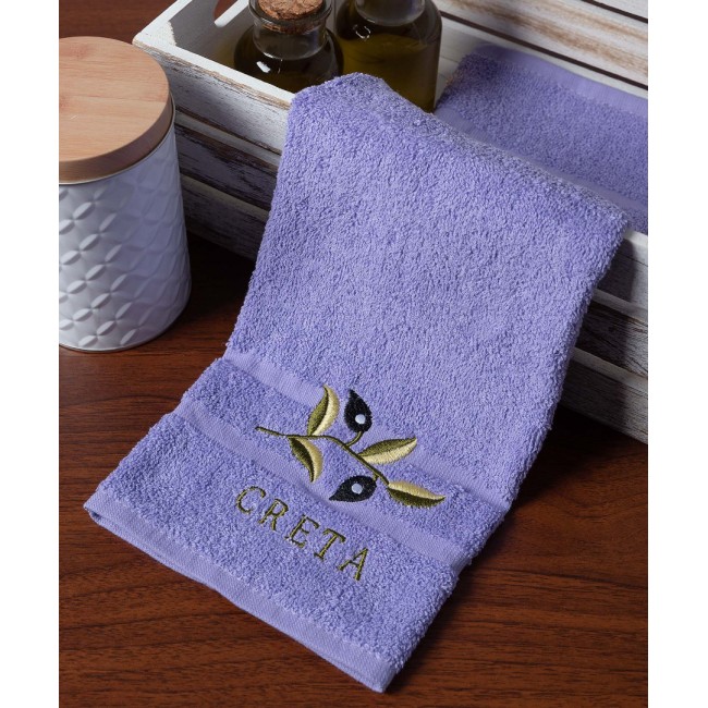Δωδεκάδα πετσέτες χεριών (30cm x 50cm) λιλά με κλαδί ΚΡΗΤΗ