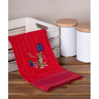 Σετ 12 Τεμ. Ποτηρόπανα Γκοφρέ 50x70 Silk Fashion Κόκκινο Γάτα Rhodes