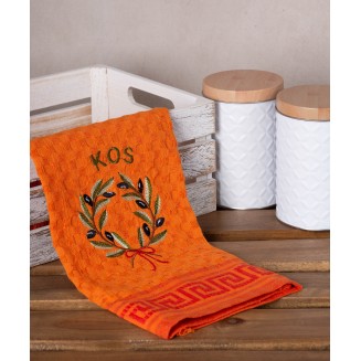 Σετ 12 Τεμ. Ποτηρόπανα Γκοφρέ 50x70 Silk Fashion Πορτοκαλί Στεφάνι Kos