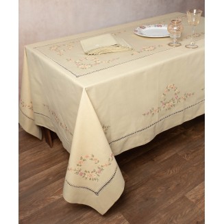 Χειροποίητο Τραπεζομάντηλο Με 8 Πετσέτες 170x170 Silk Fashion 7421 Λαδί