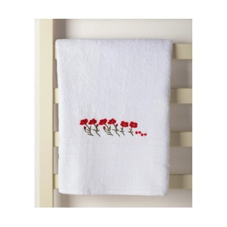 Πετσέτα Σώματος ( 100Cm X 150Cm ) Λευκό Με Κόκκινο Λουλούδι Silk Fashion