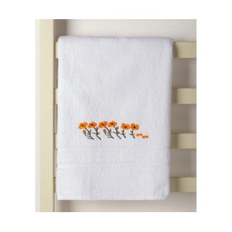 Πετσέτα Σώματος ( 100Cm X 150Cm ) Λευκό Με Πορτοκαλί Λουλούδι Silk Fashion