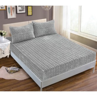 Σεντόνι Σετ Fleece Με Λάστιχο 100x200+30 Silk Fashion Braid Γκρί