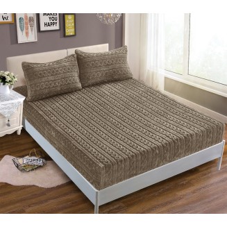 Σεντόνι Σετ Fleece Με Λάστιχο 100x200+30 Silk Fashion Braid Καφέ