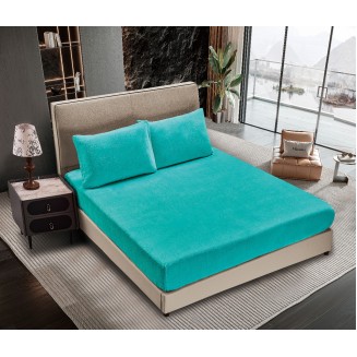 Σεντόνι Σετ Fleece Με Λάστιχο 160x200+30 Silk Fashion Solid Tile Blue