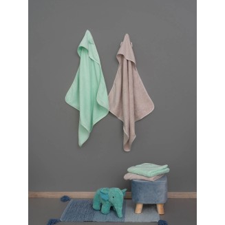 Κάπα Σετ 2 Τεμαχίων 70x75 Palamaiki Baby Bath Robin Fog