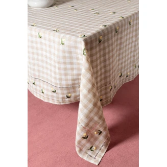 Τραπεζομάντηλο 170x170 Silk Fashion 2096 Καρρώ Μπέζ