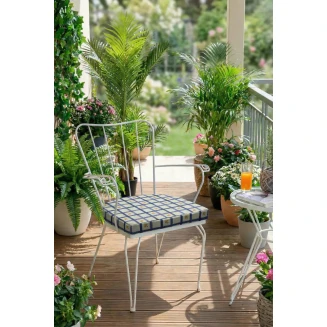 Μαξιλάρι Κάθισμα Φέρ-Φορζέ 44x45x5 Πέταλο Καρώ Μπλε Λουλουδάκι Κροκί