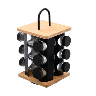 Βαση Μπαχαρικων Bamboo Essentials Με 12 Γυαλινα Δοχεια Περιστρεφομενη Μαυρη Estia 01-14650