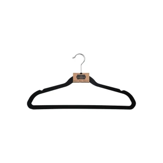 Κρεμάστρα Ρούχων Αντιολισθητική Estia Με Εγκοπές Βελουτέ Μαύρο Σετ 3 Τεμαχίων 04-19112