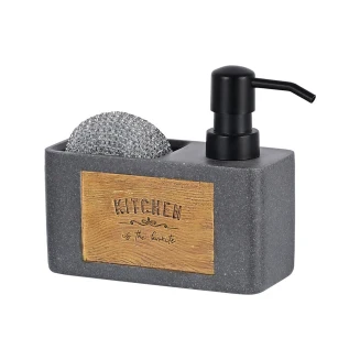 Δοχείο Υγρού Πιάτων 120ml Estia Με Θήκη Για Σφουγγάρι Γκρί 02-18139